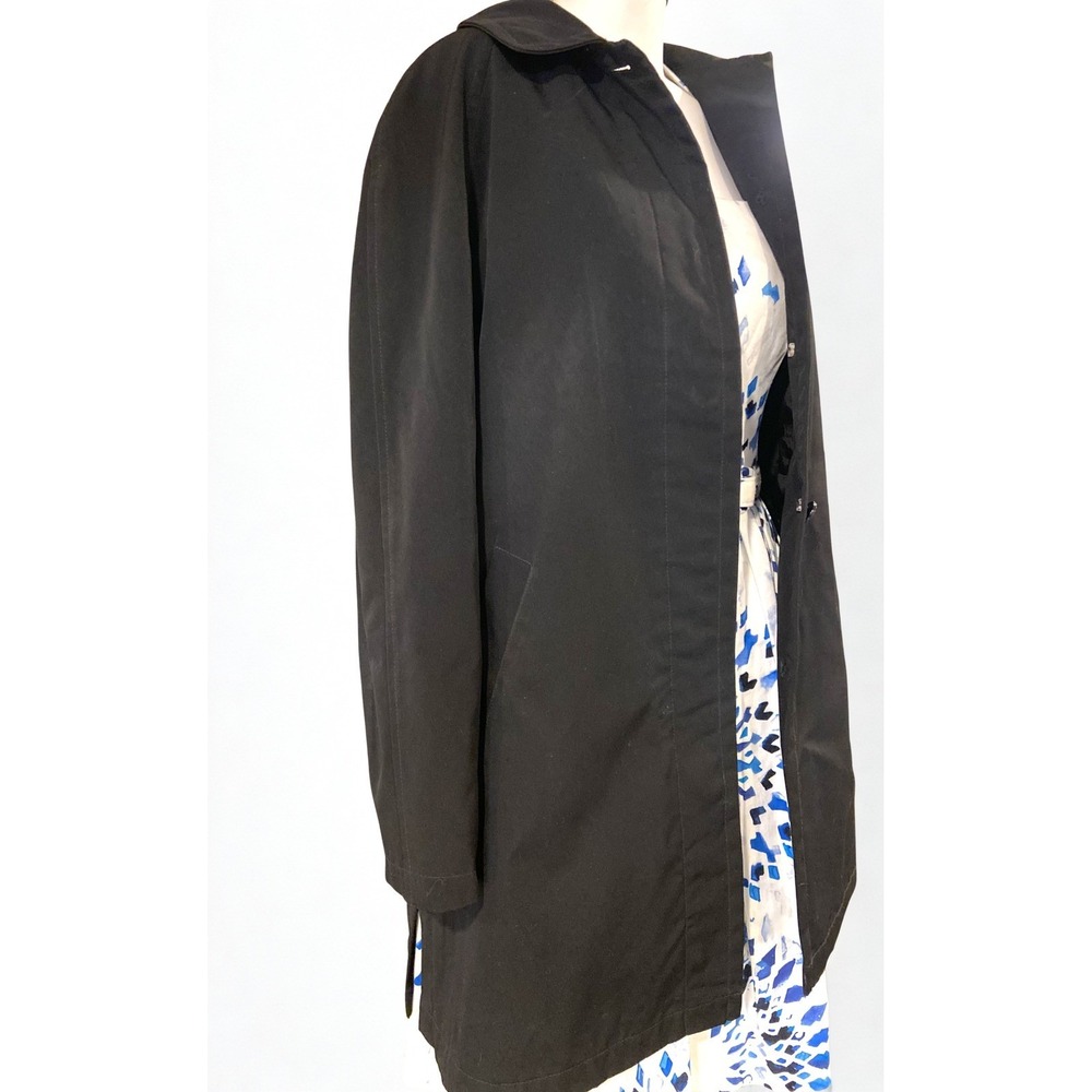 Towne Collection Black Trench Coat Mid Length Button Front Car‎ Coat Womens M - Picture 2 of 12